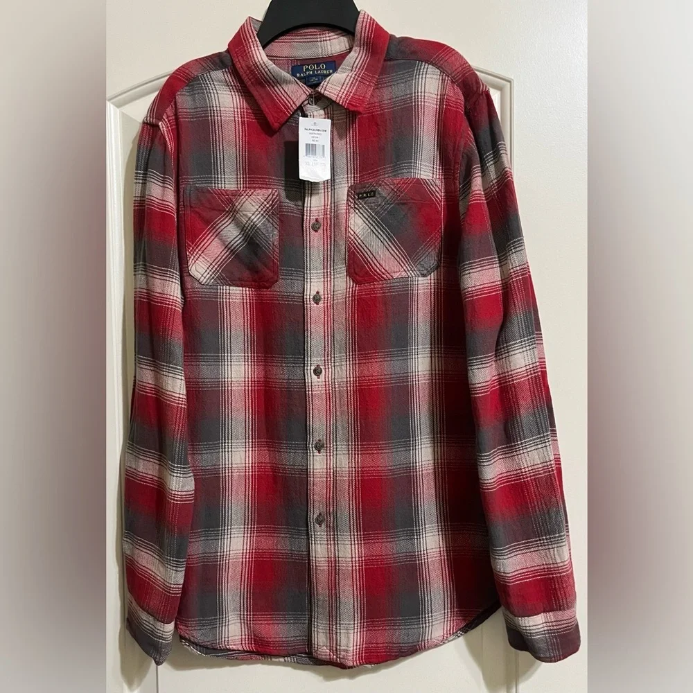 NWT Polo Ralph Lauren BOYS Plaid Brushed Cotton Flannel Shirt Button Down Shirt